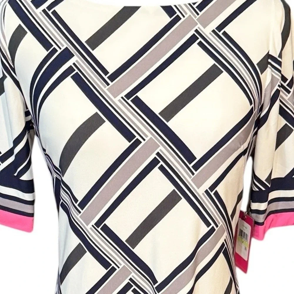 Vince Camuto Ivy Geometric Print Sheath Dress Navy‎ White Pink Size 4 Lined NWT